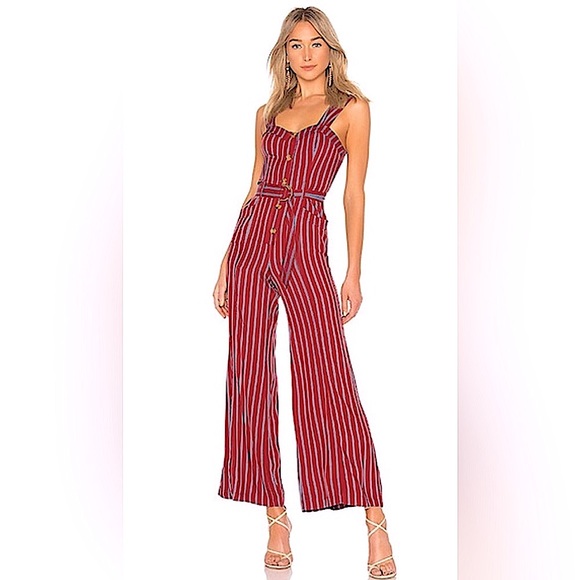 Free People Pants - ⭐️FREE PEOPLE⭐️PINSTRIPE JUMPSUIT W/HEARTSHAPE BUSTLINE & ADJUSTABLE BELT SIZE:4